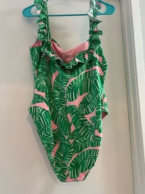 Lilly Pulitzer Pink & Green Tropical Leaf One-Piece Swimsuit